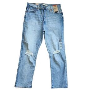 Levis Jeans Wedgie High Rise Straight  Womens 14 Short Distressed Light Wash
